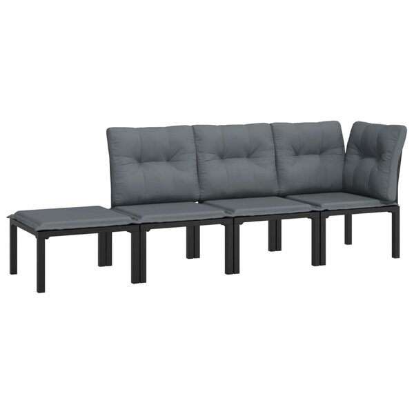 vidaXL Salon de jardin 4 Pièces noir et gris résine tressée