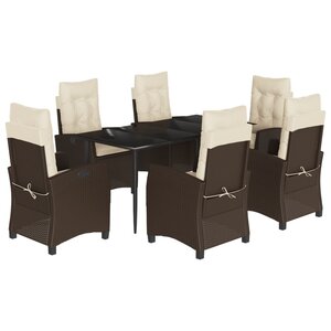 vidaXL Ensemble à manger de jardin et coussins 7 Pièces marron rotin
