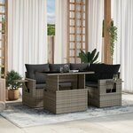 vidaXL Salon de jardin 5 Pièces avec coussins gris résine tressée