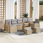 Ensemble de 10 canapés de jardin vidaXL avec coussins Beige Poly Rattan Acacia