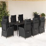 vidaXL Ensemble à manger de jardin 9Pièces coussins noir résine tressée