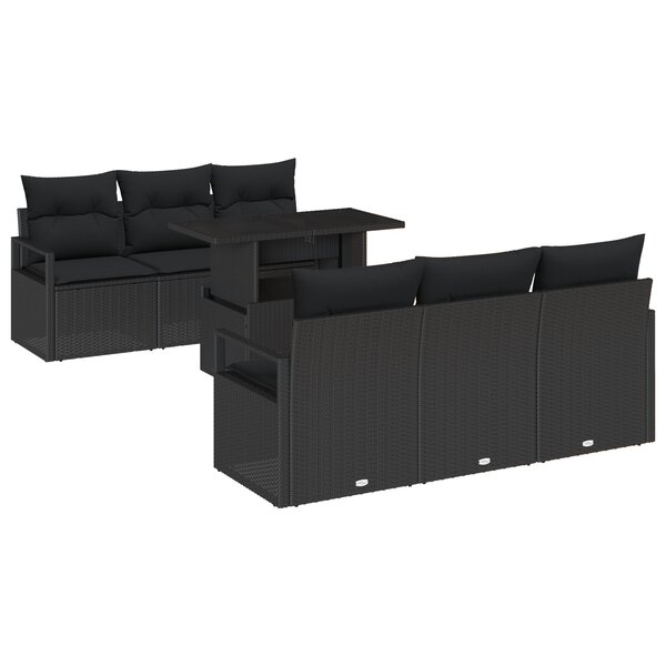 Ensemble de Canapés de Jardin de 7 Pièces avec Coussins Noir Poly Rattan