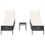 vidaXL Ensemble de chaises longues avec coussins 3 Pièces noir poly rotin