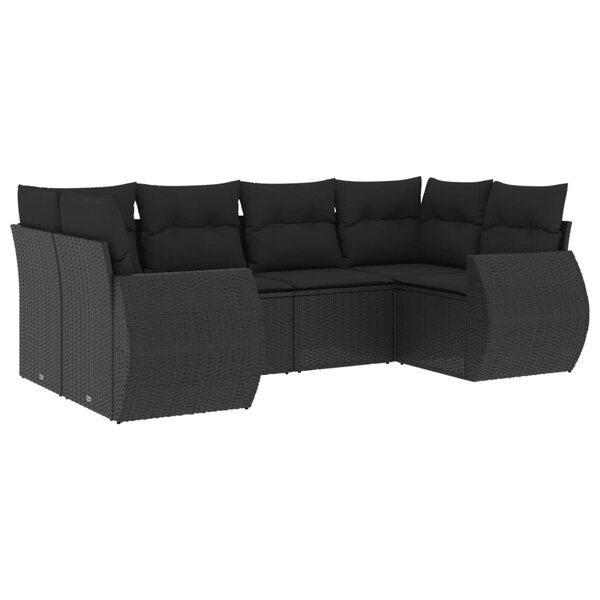 vidaXL Salon de jardin 6 Pièces avec coussins noir résine tressée