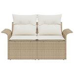 vidaXL Canapé de jardin 2 places avec rangement et coussins Beige Rattan