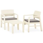 vidaXL Salon de jardin 3 Pièces avec coussins Plastique Blanc