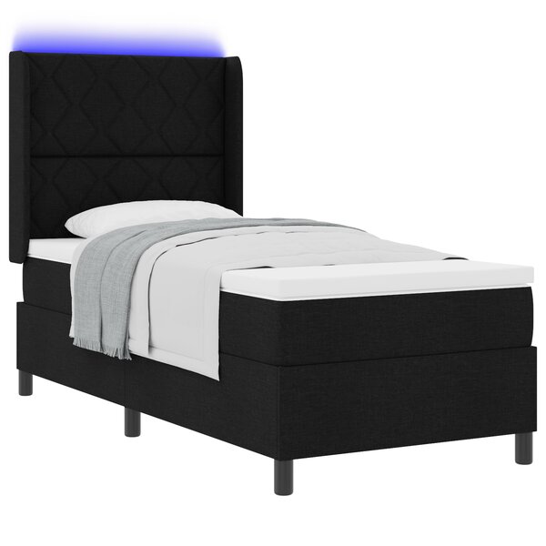 Lit avec sommier et matelas LED vidaXL Noir 90x200 cm Tissu
