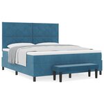 vidaXL Lit à ressorts avec matelas et banc bleu foncé 180x200 cm en velours