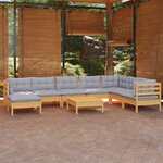vidaXL Salon de jardin 9 Pièces avec coussins gris bois de pin massif