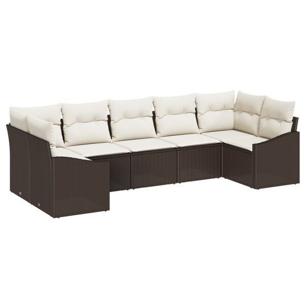 vidaXL Ensemble de salle à manger de jardin 7 pièces avec coussins en poly rattan marron