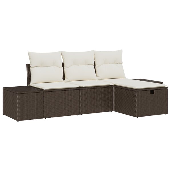 vidaXL Ensemble de 4 Canapés de Jardin avec Coussins en Rattan Poly Marron