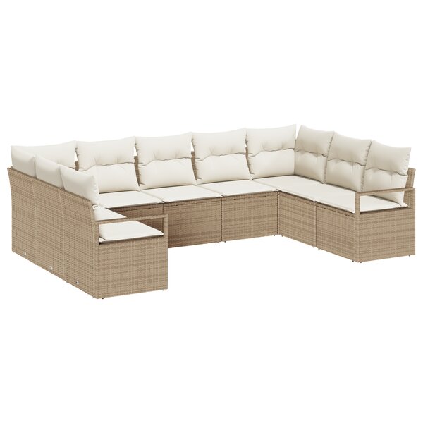 Set de canapé de jardin vidaXL 9 pièces avec coussins beige rotin poly