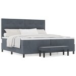 vidaXL Lit à Ressorts avec Matelas & Banc Gris Foncé 200x200 cm Velours