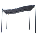 Pergola tonnelle de jardin auvent 2 97 x 2 97 m adossable métal noir polyester anti-UV gris