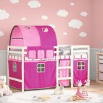 vidaXL Lit mezzanine enfants avec tunnel rose 90x200cm bois pin massif