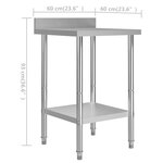 vidaXL Table de travail de cuisine avec dosseret 60x60x93 cm Inox