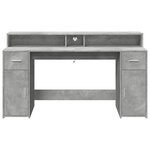 Bureau table poste de travail meuble d'ordinateur informatique étude et lumières LED 160 x 55 x 91 cm bois d'ingénierie gris 02_0023801