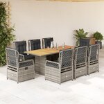 vidaXL Ensemble à manger de jardin 9 Pièces coussins gris résine tressée