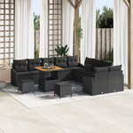 Ensemble de canapé de jardin 13 pièces avec coussins en poly rotin noir acacia