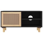 vidaXL Meuble TV Noir 80x30x40 cm Bois de pin massif et rotin naturel