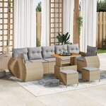 Ensemble de canapé de jardin 10 pièces avec coussins beiges en poly rotin acacia