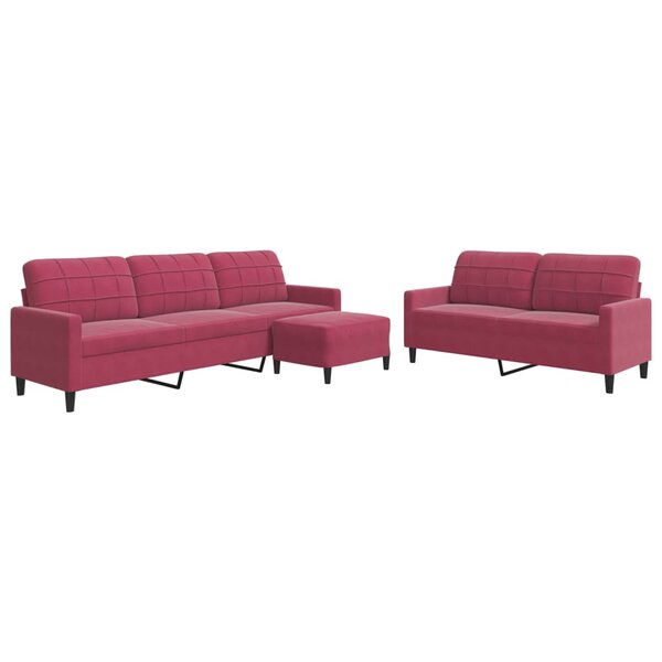 vidaXL Ensemble de canapés 3 Pièces avec coussins Rouge bordeaux Velours