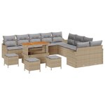Set de canapé de jardin 14 pièces avec coussins beige rotin synthétique acacia