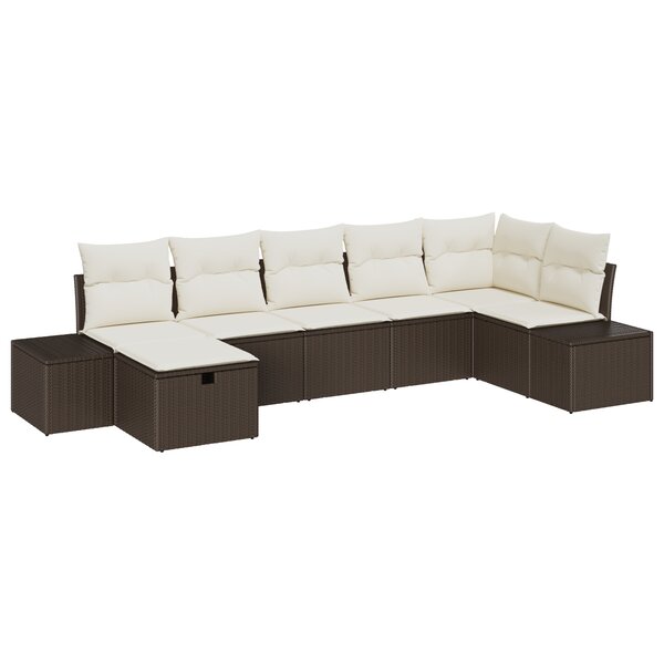 vidaXL Ensemble de canapé de jardin 7 pièces avec coussins en rotin poly marron