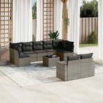 vidaXL Salon de jardin avec coussins 10 Pièces gris résine tressée