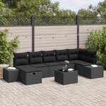 vidaXL Ensemble de canapé de jardin de 8 pièces avec coussins noir rotin synthétique