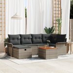 vidaXL Ensemble de Canapés de Jardin 7 Pièces avec Coussins Gris en Poly Rattan