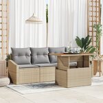 vidaXL Ensemble de dîner de jardin 5 pièces avec coussins Beige Poly Rattan Acacia