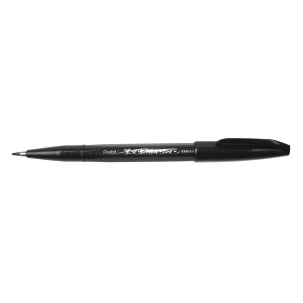 Stylo feutre sign pen ses15 pte pinceau flexible noir x 10 pentel