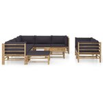 Salon de jardin meuble d'extérieur ensemble de mobilier 10 pièces avec coussins gris foncé bambou 02_0015044