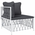 Salon de jardin meuble d'extérieur ensemble de mobilier avec coussins 5 pièces blanc acier 02_0018304