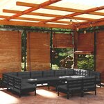 vidaXL Salon de jardin 13 Pièces avec coussins Noir Bois de pin solide