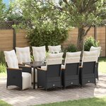 vidaXL Ensemble de salle à manger de jardin de 9 pièces avec coussins - Rattan Poly Noir