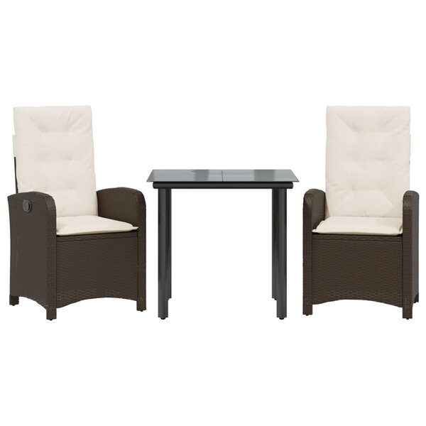 vidaXL Ensemble à manger de jardin 3 Pièces et coussins marron poly rotin