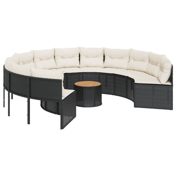vidaXL Canapé de jardin avec table coussins rond noir résine tressée