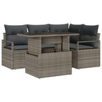 Ensemble de Sofa de Jardin Gris 5 Pièces avec Coussins Rattan Poly
