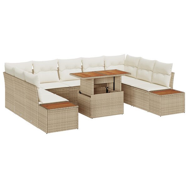 Canapé de jardin 6 pièces avec coussins en poly rattan beige