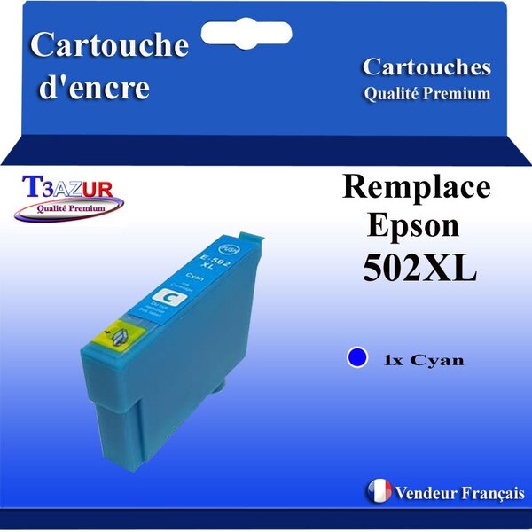 T3AZUR - Cartouches compatibles avec Epson XP-5100  XP-5105  XP-5115  XP-5150  XP-5155  WorkForce WF-2860DWF  WF-2865DWF  WF-2880DWF  WF-2885DWF  502XL (série Jumelles) - Cyan