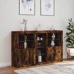 vidaXL Buffet avec lumières LED chêne fumé 162x37x100 cm