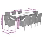 vidaXL Ensemble à manger de jardin et coussins 9 Pièces gris rotin verre