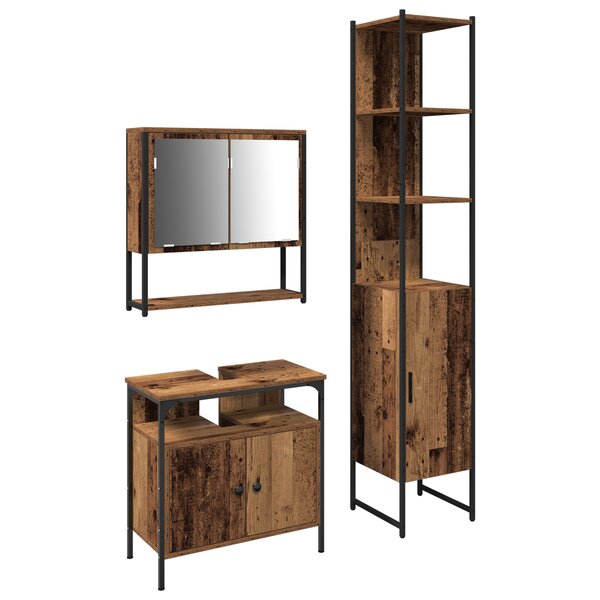 vidaXL Meuble sous-vasque de salle de bain avec lavabo intégré en vieux bois en bois d'ingénierie