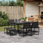 vidaXL Ensemble à manger de jardin avec coussins 9 Pièces noir textilène