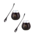 2 calebasses noires 180 ml et bombillas pour maté