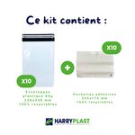 Kit colis Vinted - 10 enveloppes plastique N°2 (230x330 mm) + 10 pochettes porte-documents