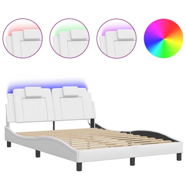 vidaXL Cadre de lit avec lumières LED blanc 140x190 cm similicuir