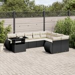 vidaXL Salon de jardin 10 Pièces avec coussins noir résine tressée